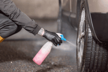 Tyre spray cleaner being applied for vehicle cleaning and maintenance in South Africa
